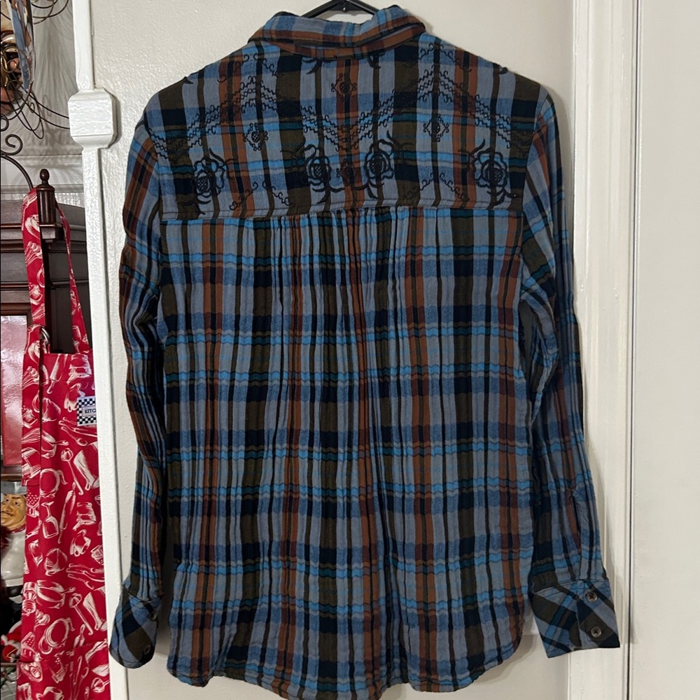 Free People Magical Plaid Embroidered Shirt Blue Size XS - Picture 7 of 10